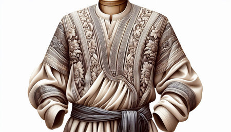 Japanese traditional dress on a mannequin, isolated on white background