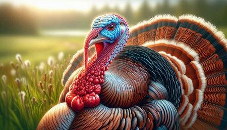 3d rendering of a turkey on a meadow in the evening