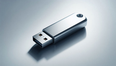 A silver USB flash drive isolated against a white background - 3D render