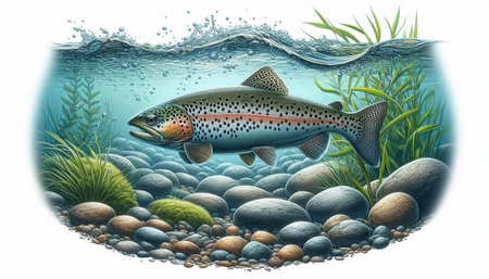 Rainbow trout in the water. Illustration on white background.の写真素材