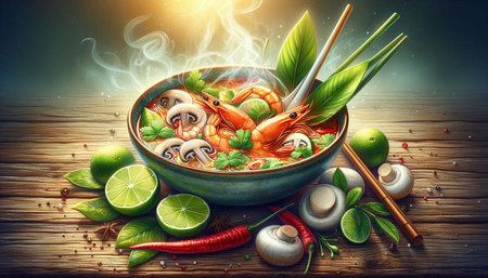 Tom Yum Goong, Thai spicy soup with shrimp and vegetables