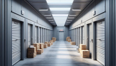 Warehouse interior with warehouse doors and boxes. 3D Rendering