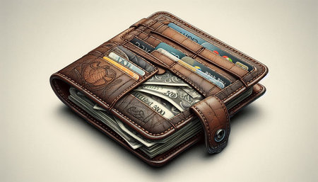 Wallet full of money on a white background. 3d illustration.