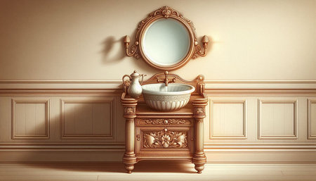Classic bathroom interior with antique bathtub and mirror. 3d render