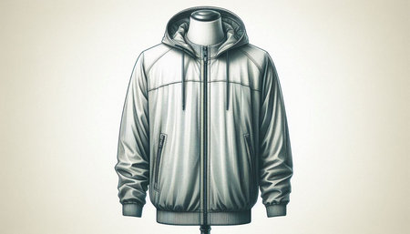 Men's jacket with a hood on a white background. Toned.