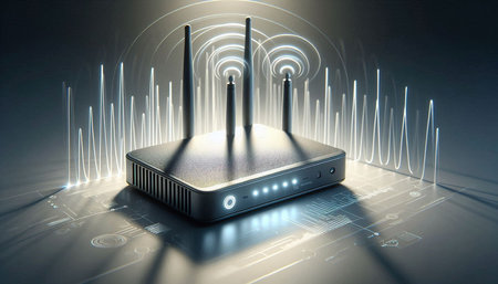 Digital illustration of router in abstract background. 3D Rendering.