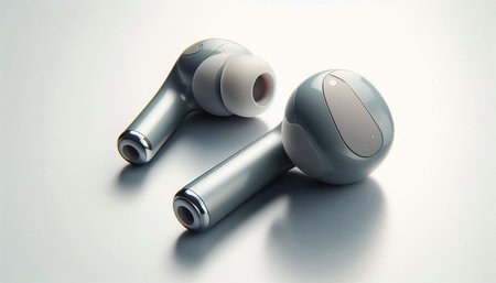 Wireless headphones on a white background, close-up, isolated