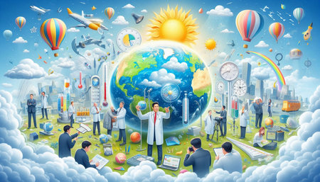 Science and technology concept with team of scientists working in the laboratory. Vector...