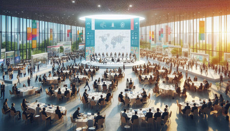 Business meeting in the conference hall. 3D rendering and 3d illustration.
