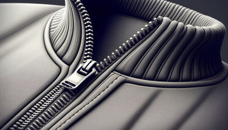 3d illustration of metal zipper over leather background with vignette