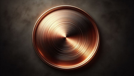 3D illustration of a copper button with a metal texture on a dark background
