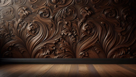 3d render of an old wooden interior with a beautiful pattern.