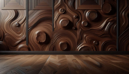 3d rendering of a wooden floor in a room with a black wall