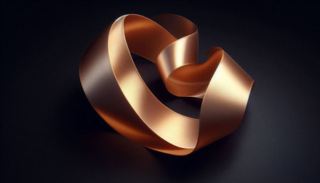 Golden ribbon on a black background. 3d rendering, 3d illustration.の写真素材