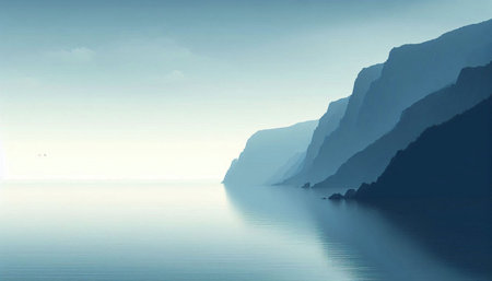 Beautiful seascape with mountains and sea. 3d rendering