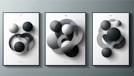 Set of posters with abstract geometric shapes. Vector design for cover, placard, brochure, flyer.
