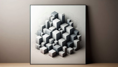 Abstract 3d rendering of cube on the wall. Futuristic background.
