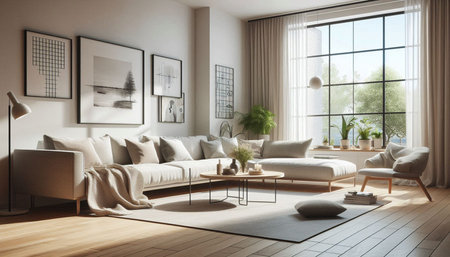 modern living room with sofa and coffee table. 3d render illustration
