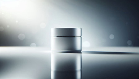 Cosmetic cream jar on dark background with bokeh. 3D rendering