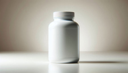 bottle of pills on a white background with copy space for text