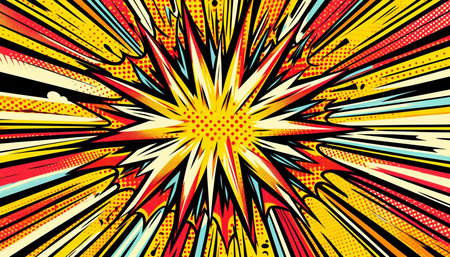Comic book colorful background with radial, radiating lines. Vector illustration