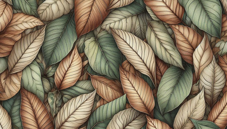 Seamless pattern with green and brown leaves. Watercolor illustration.
