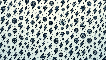 Seamless pattern with lightning symbols on a light blue background.
