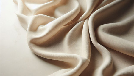 Crumpled beige satin fabric, closeup of photo