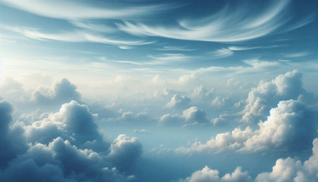 Beautiful aerial view above the clouds in the sky. 3d illustration