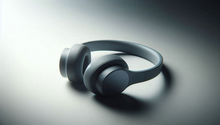 Wireless headphones on a gray background. Headphones for listening to music.