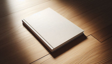 Blank paper book on wooden table, ready for your design.