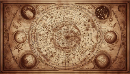 Astronomical chart in sepia tones. 3D rendering.
