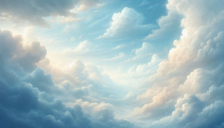 Blue sky with clouds. Nature background. 3d render illustration.