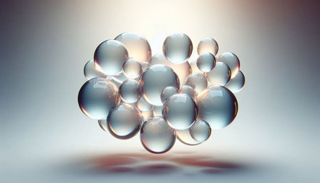 3d rendering of abstract background with transparent spheres in the middle.
