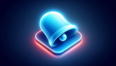 Illustration of a blue alarm bell on a dark background - 3D render