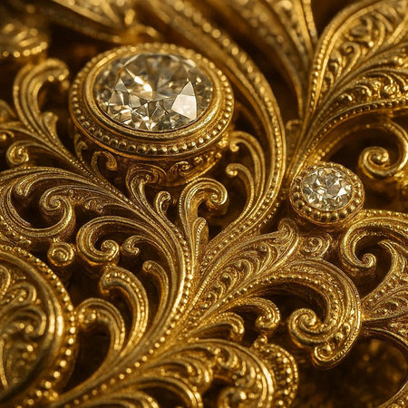 Jewelry diamond ring on a gold background. Close up.