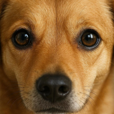 Close-up portrait of a dog looking at the camera. Shallow depth of field.