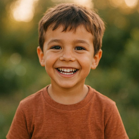 Portrait of a cute little boy smiling with a beautiful smile.