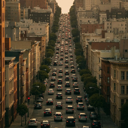 Cars parked in a row on a street in New York City