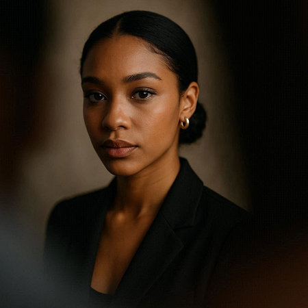 Portrait of a beautiful african american woman in black suit