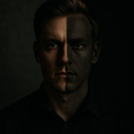 Portrait of a handsome young man in a black shirt on a dark background