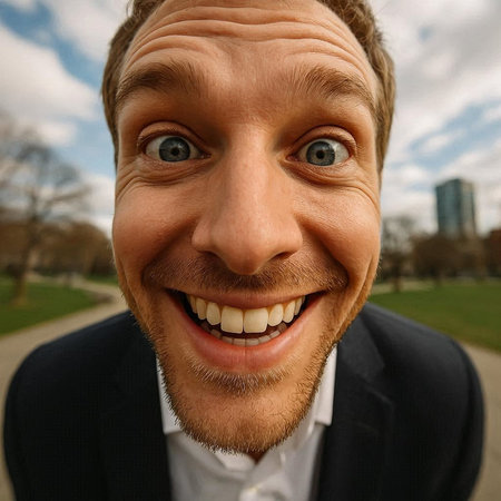 Closeup portrait of a happy man in a suit with a big smile.