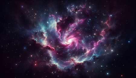 Nebula and stars in deep space. Science fiction art.