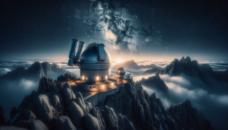 Astronomical observatory on the top of the mountain. 3D rendering