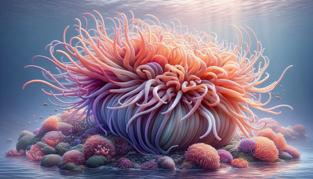 3d illustration of anemone and algae in the ocean.