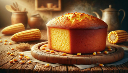 Corn cake on a wooden background, rustic style, selective focus