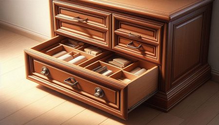 Wooden chest of drawers in the interior. 3d render