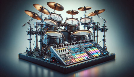 Drum kit on a black background. Studio shot. 3d rendering