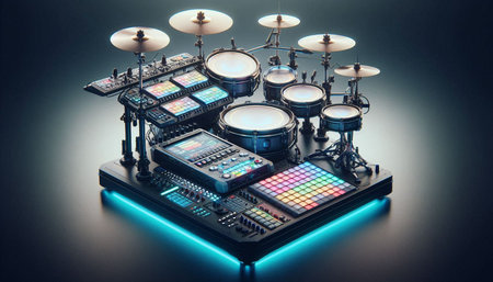 Drum kit on a black background. 3d rendering toned image