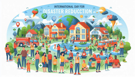 Disinfection concept with people in city. Vector illustration in flat style